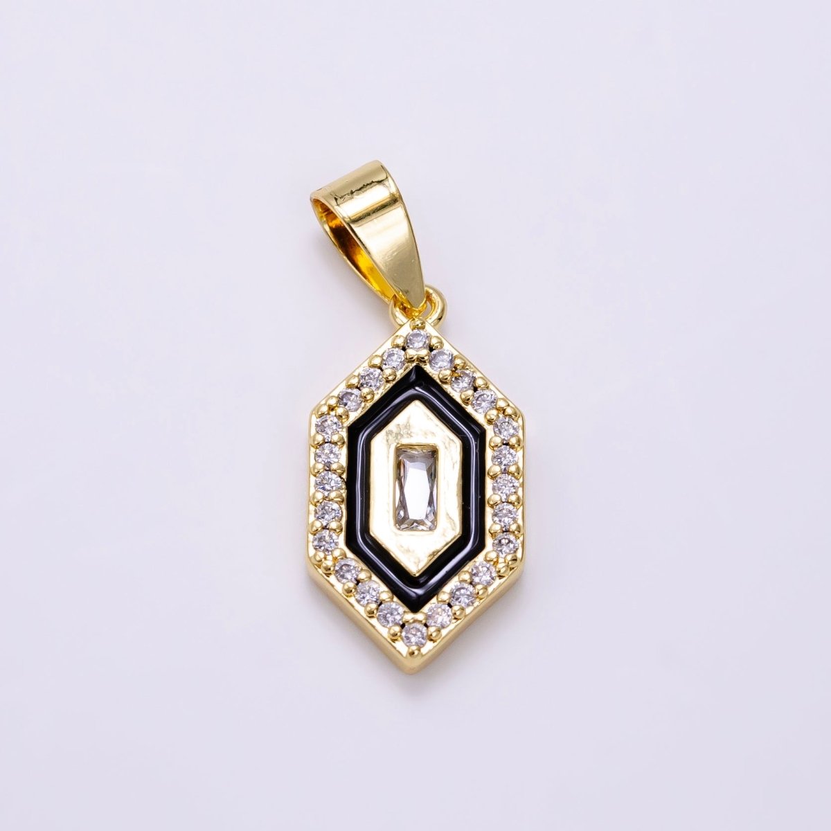 14K Gold plated Baguette Micro Paved CZ Enamel Geometric Pendant | AA1266 - DLUXCA