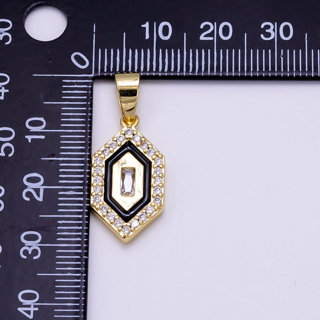 14K Gold plated Baguette Micro Paved CZ Enamel Geometric Pendant | AA1266 - DLUXCA