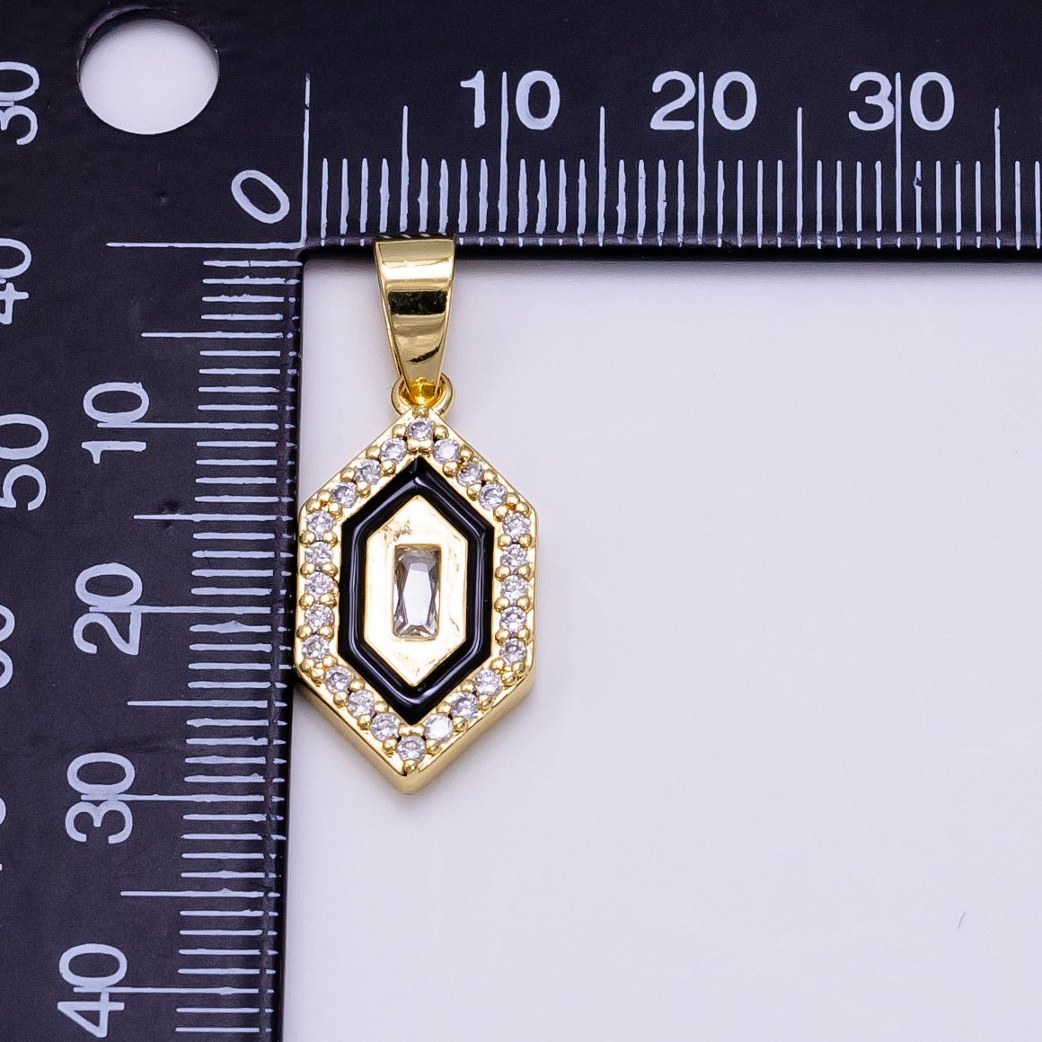 14K Gold plated Baguette Micro Paved CZ Enamel Geometric Pendant | AA1266 - DLUXCA