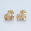 14K Gold plated Baguette Micro Paved CZ Heart Stud Earrings in Gold & Silver | AD596 AD597
