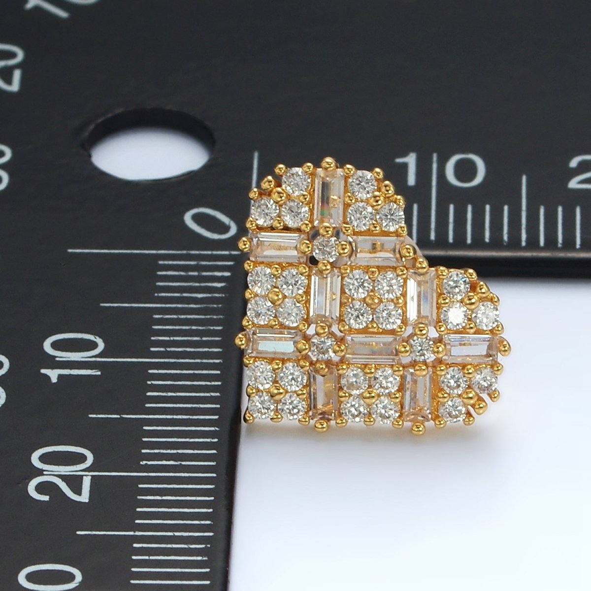 14K Gold plated Baguette Micro Paved CZ Heart Stud Earrings in Gold & Silver | AD596 AD597