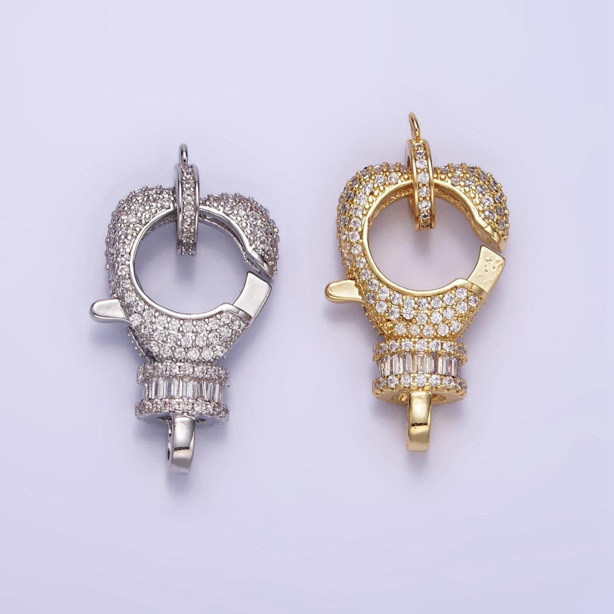 14K Gold plated Baguette Micro Paved CZ Lobster Clasps Closure Findings Set in Silver & Gold | Z816 Z815 - DLUXCA