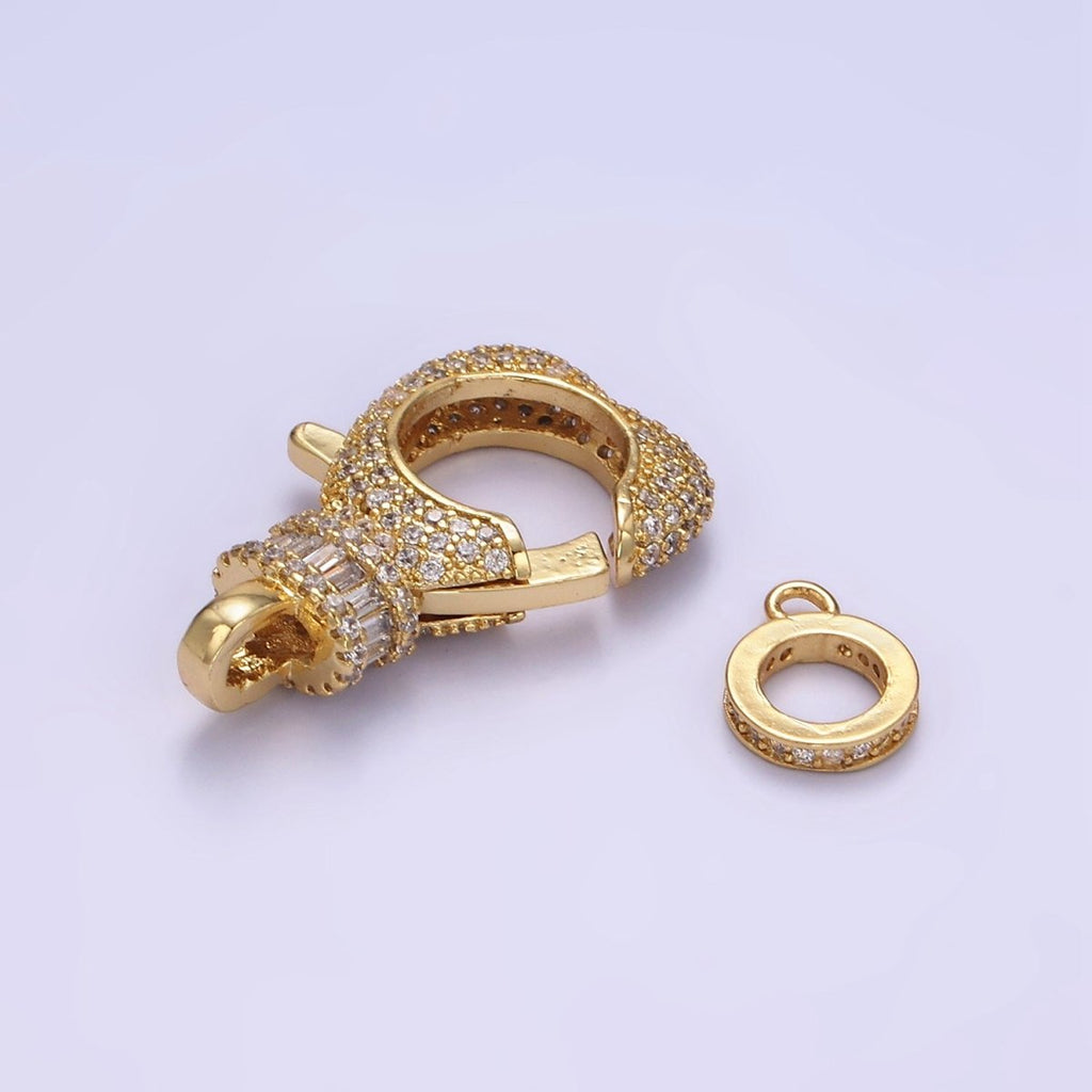 14K Gold plated Baguette Micro Paved CZ Lobster Clasps Closure Findings Set in Silver & Gold | Z816 Z815 - DLUXCA