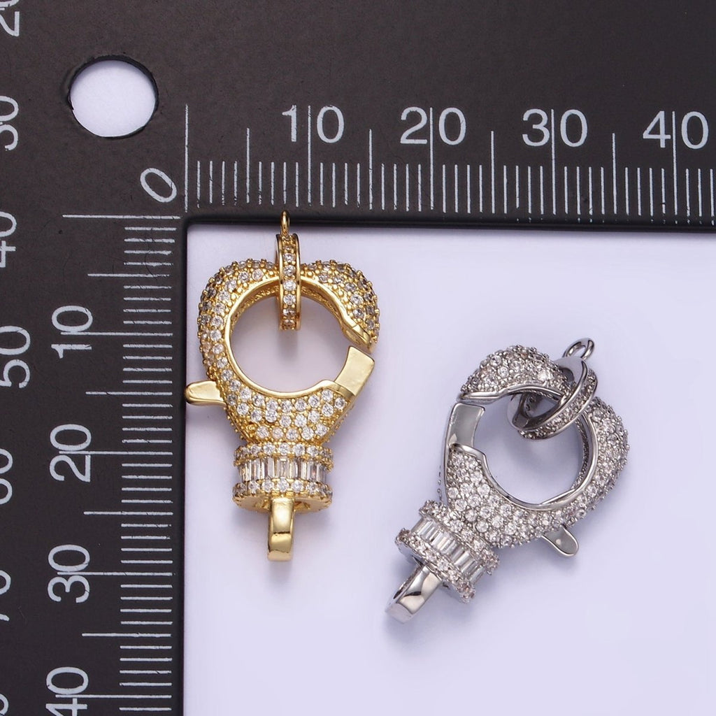 14K Gold plated Baguette Micro Paved CZ Lobster Clasps Closure Findings Set in Silver & Gold | Z816 Z815 - DLUXCA