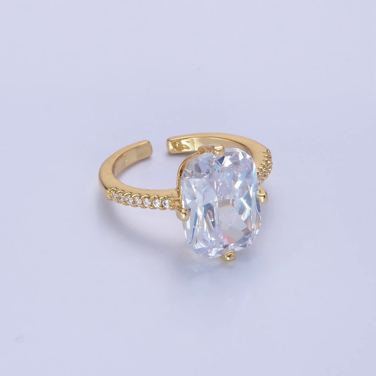 14K Gold plated Baguette Micro Paved CZ Solitaire Ring in Gold & Silver | O1322 O1323 - DLUXCA