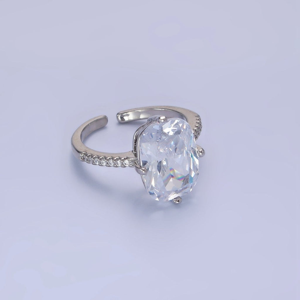 14K Gold plated Baguette Micro Paved CZ Solitaire Ring in Gold & Silver | O1322 O1323 - DLUXCA