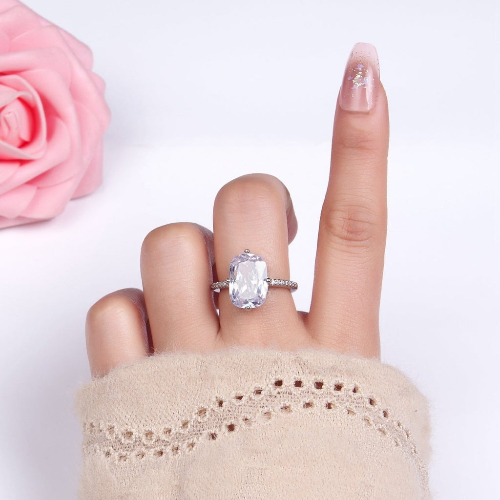 14K Gold plated Baguette Micro Paved CZ Solitaire Ring in Gold & Silver | O1322 O1323 - DLUXCA
