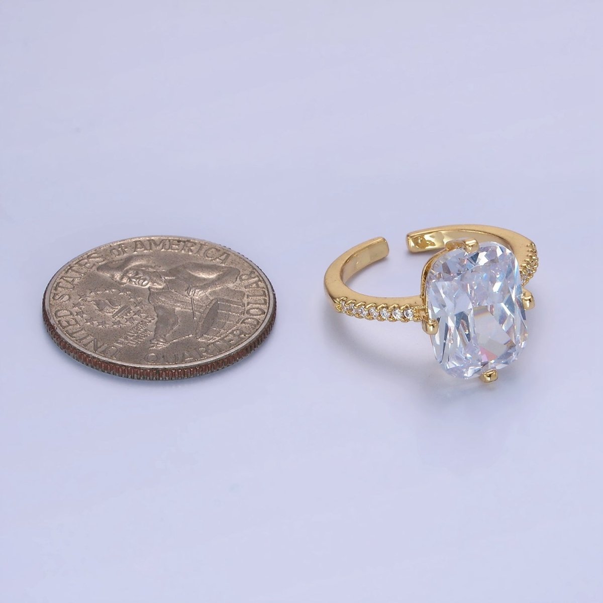 14K Gold plated Baguette Micro Paved CZ Solitaire Ring in Gold & Silver | O1322 O1323 - DLUXCA
