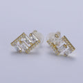 14K Gold plated Baguette Micro Paved Geometric Bar Lined Dainty Stud Earrings | AB163 - DLUXCA