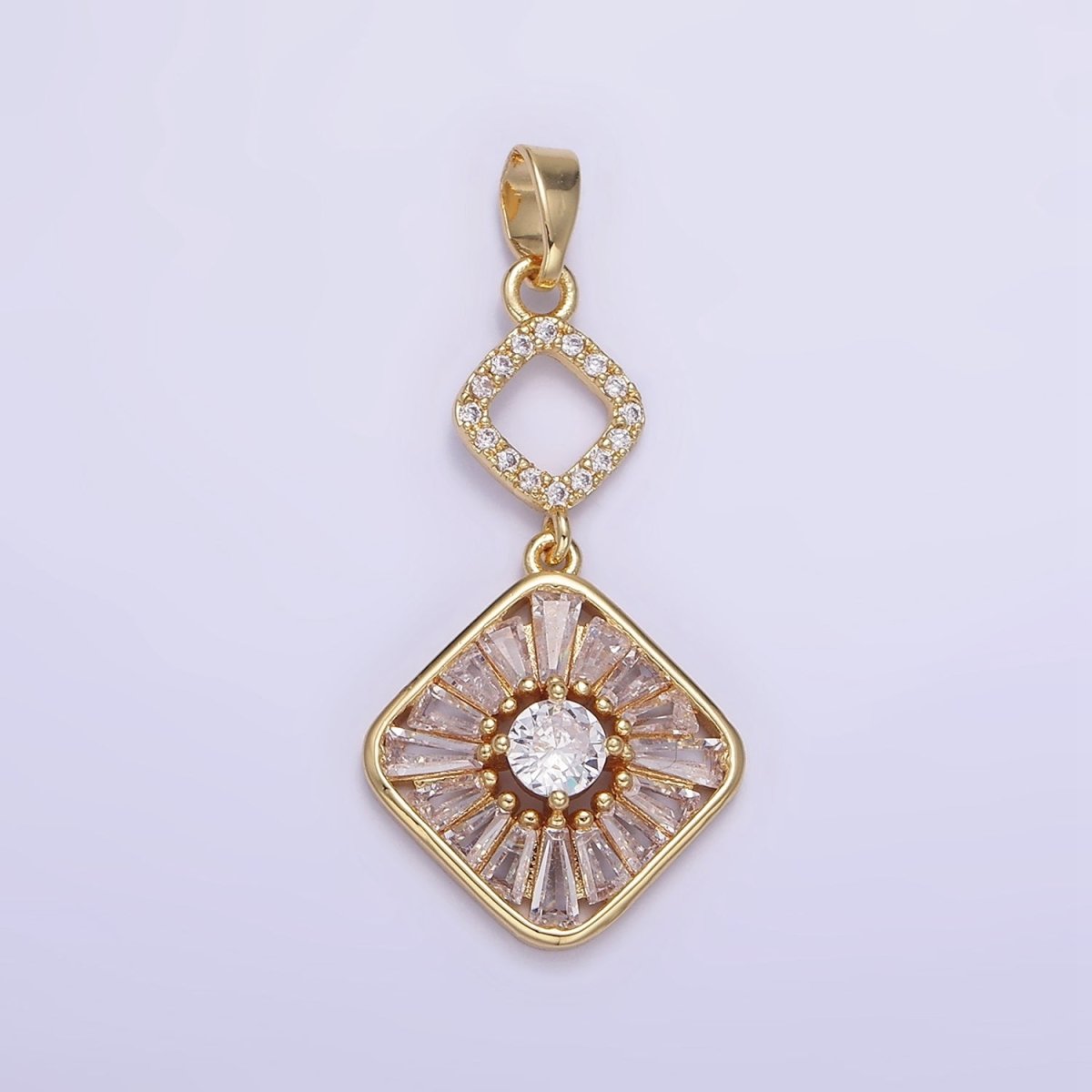 14K Gold plated Baguette Open Rhombus Double Drop Pendant in Gold & Silver | AA1160