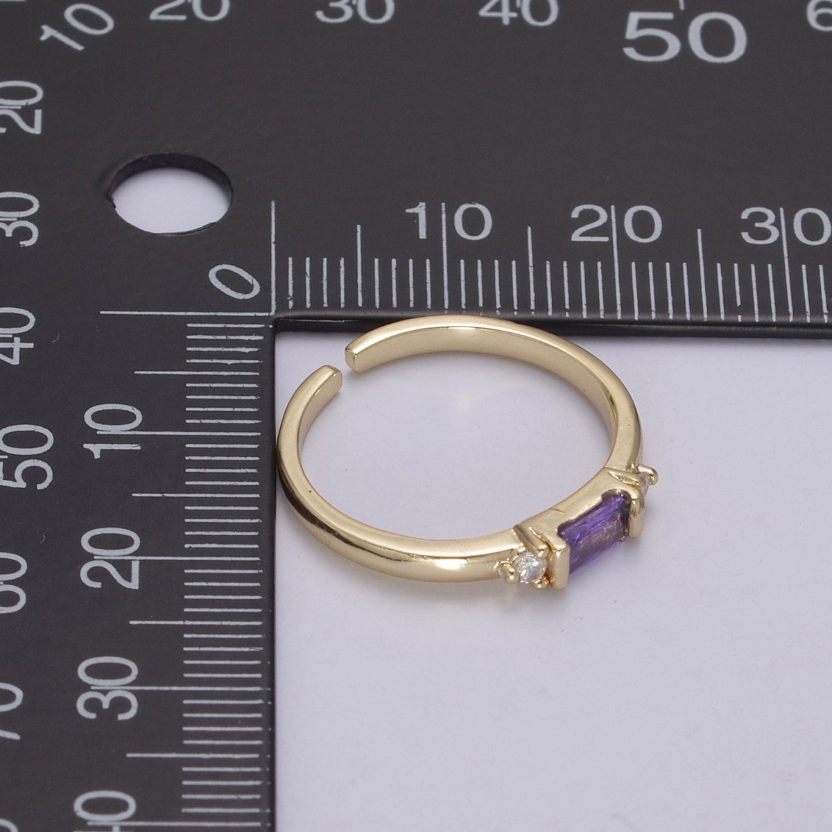 14K Gold plated Baguette Ring / Petite Baguette Engagement Ring / Baguette Solitaire Ring / Dainty Birthstone CZ Ring U-163 ~ U-168