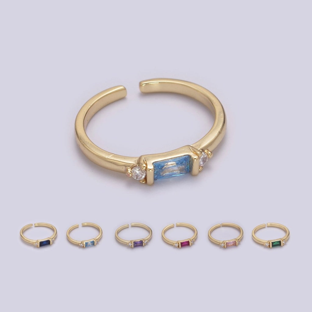 14K Gold plated Baguette Ring / Petite Baguette Engagement Ring / Baguette Solitaire Ring / Dainty Birthstone CZ Ring U-163 ~ U-168