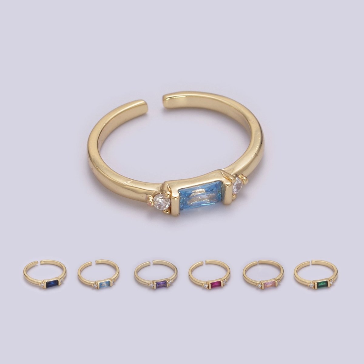 14K Gold plated Baguette Ring / Petite Baguette Engagement Ring / Baguette Solitaire Ring / Dainty Birthstone CZ Ring U-163 ~ U-168