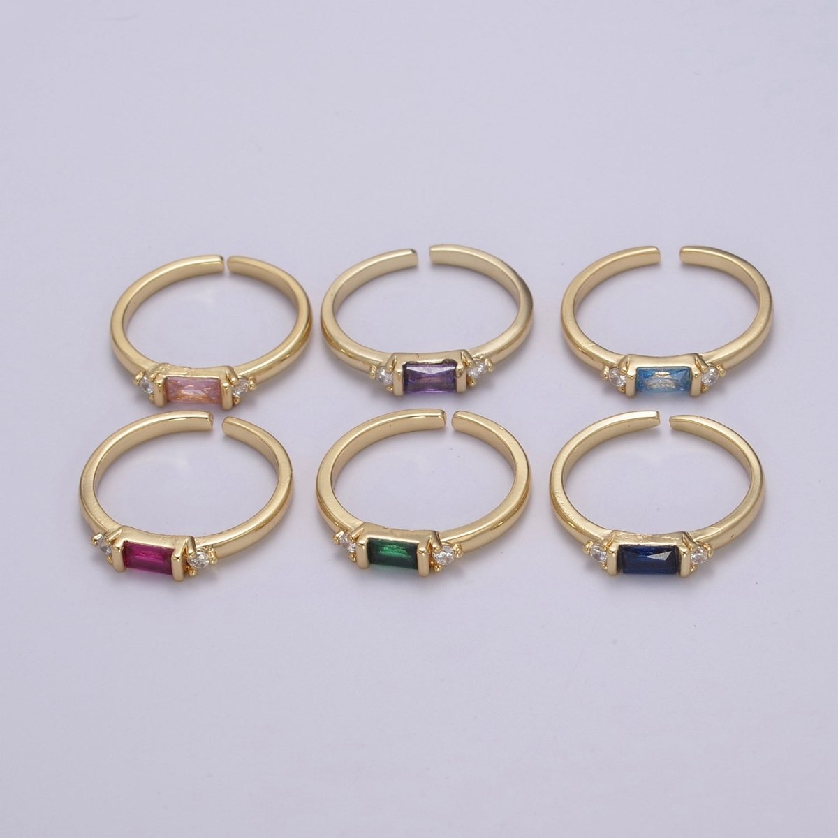 14K Gold plated Baguette Ring / Petite Baguette Engagement Ring / Baguette Solitaire Ring / Dainty Birthstone CZ Ring U-163 ~ U-168