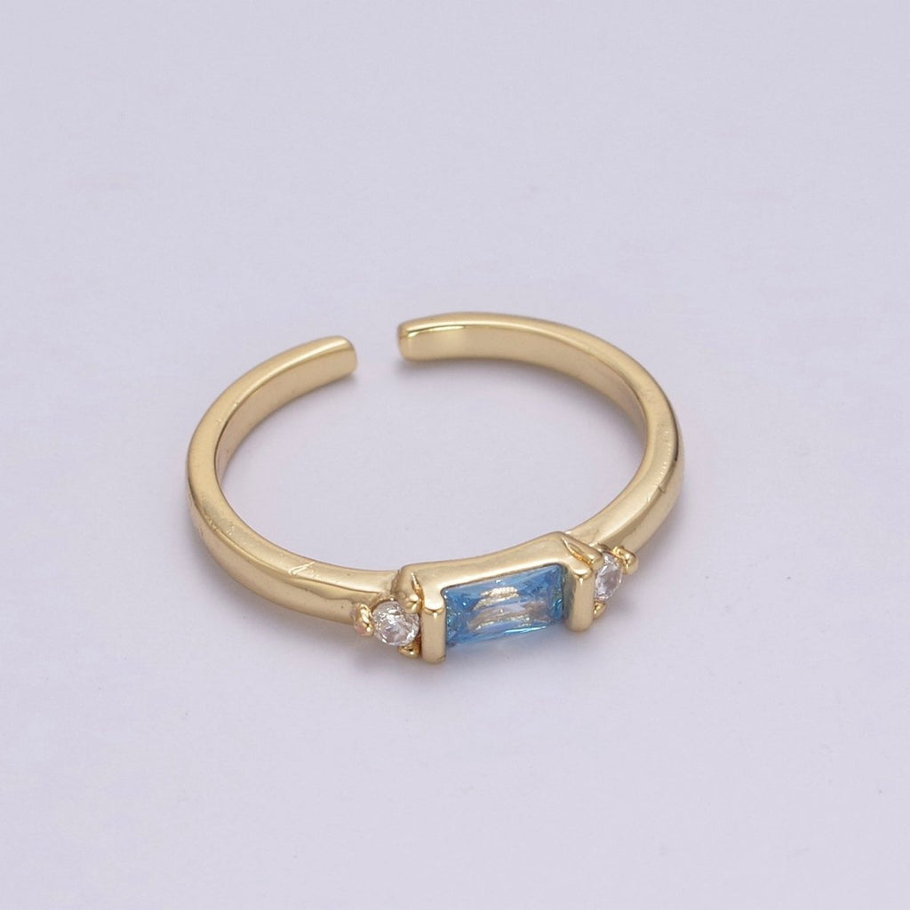14K Gold plated Baguette Ring / Petite Baguette Engagement Ring / Baguette Solitaire Ring / Dainty Birthstone CZ Ring U-163 ~ U-168