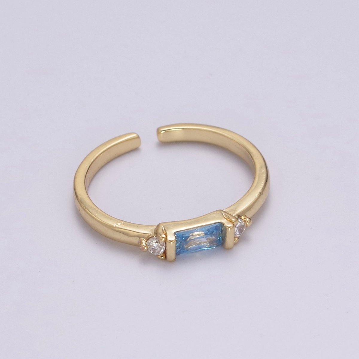14K Gold plated Baguette Ring / Petite Baguette Engagement Ring / Baguette Solitaire Ring / Dainty Birthstone CZ Ring U-163 ~ U-168