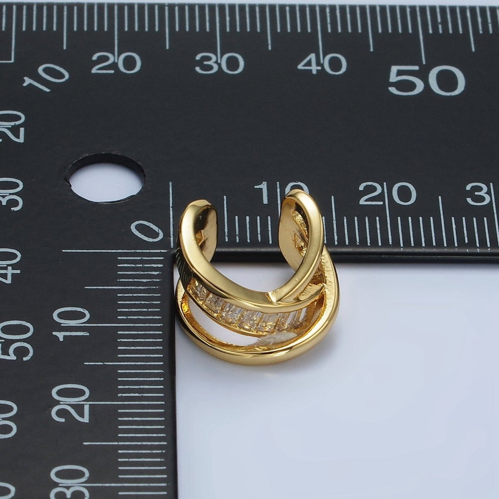 14K Gold plated Baguette Triple Band Lined Ear Cuff Earrings | AI161 - DLUXCA