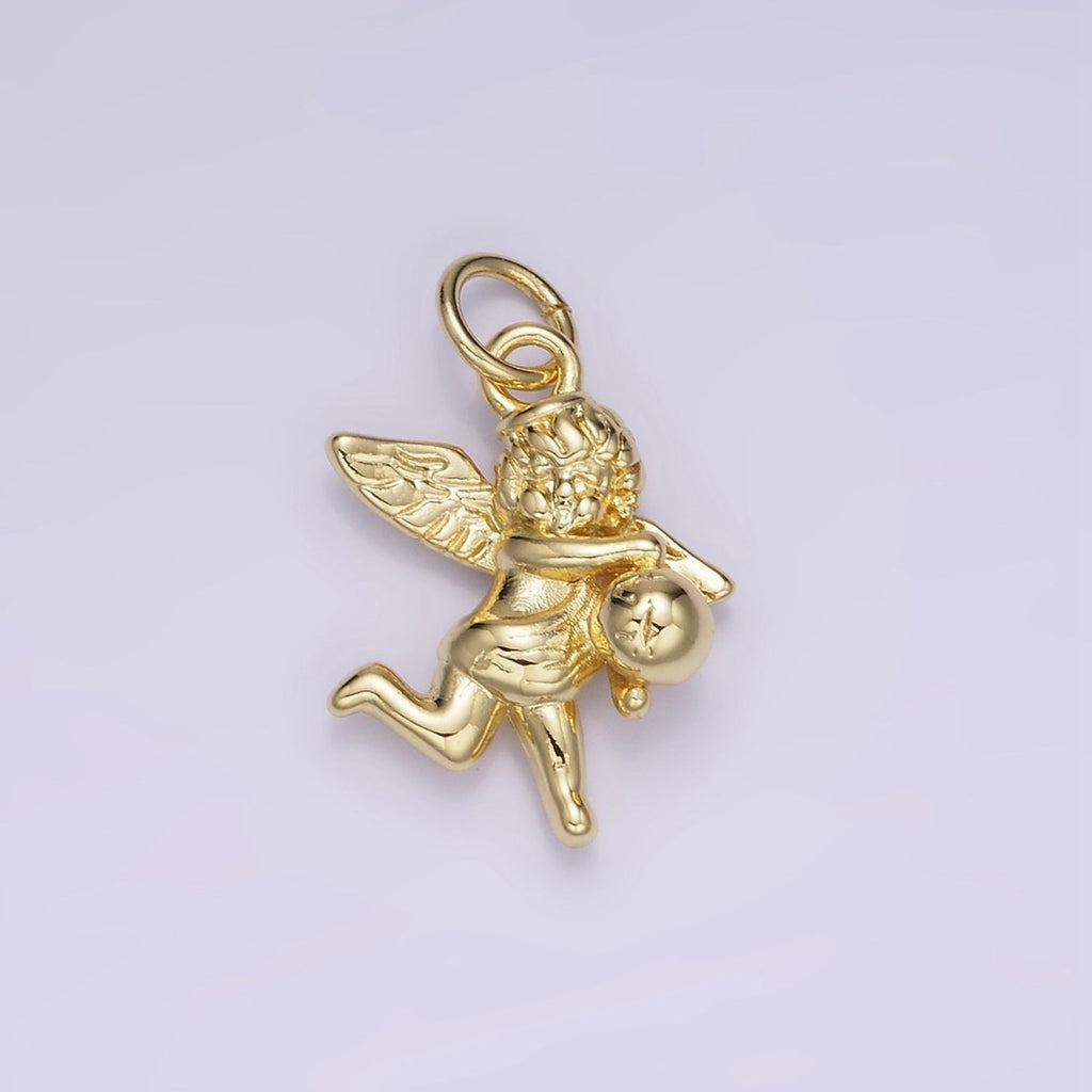 14K Gold plated Ball Running Cherub Baby Angel Charm in Gold & Silver | W495 - DLUXCA