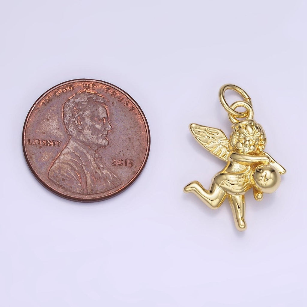 14K Gold plated Ball Running Cherub Baby Angel Charm in Gold & Silver | W495 - DLUXCA