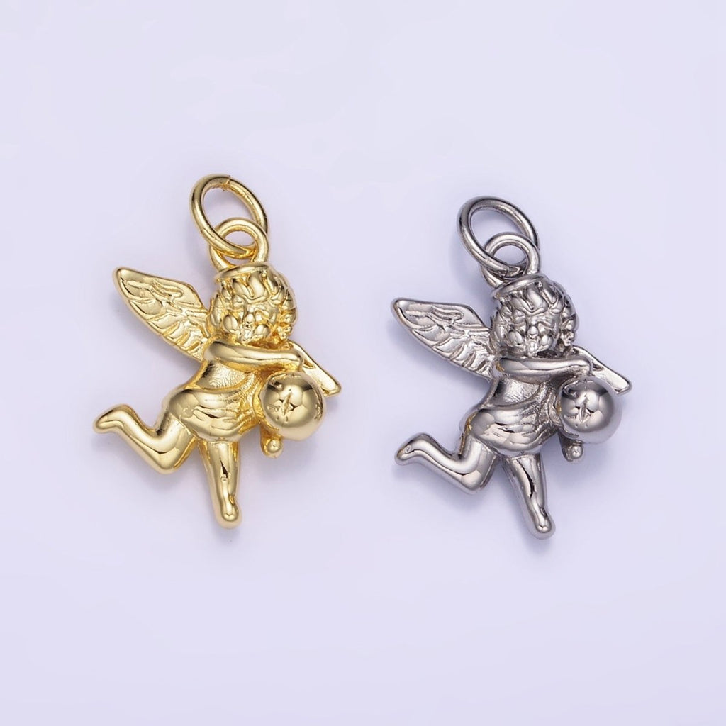 14K Gold plated Ball Running Cherub Baby Angel Charm in Gold & Silver | W495 - DLUXCA