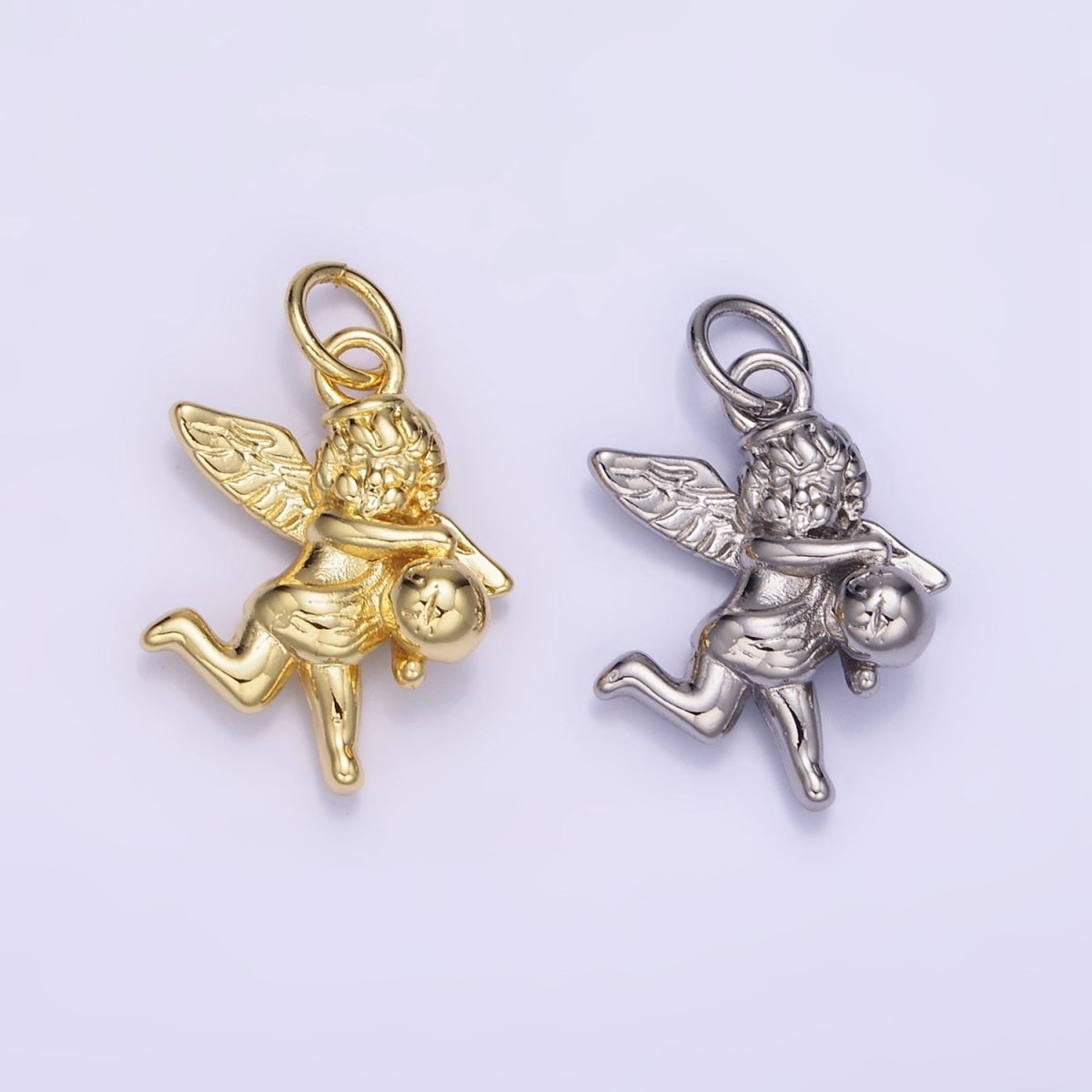 14K Gold plated Ball Running Cherub Baby Angel Charm in Gold & Silver | W495 - DLUXCA