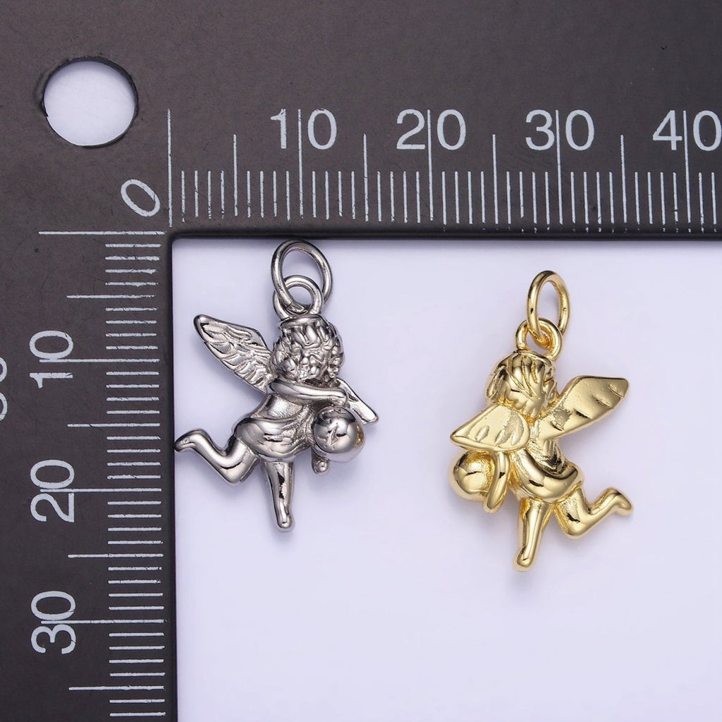 14K Gold plated Ball Running Cherub Baby Angel Charm in Gold & Silver | W495 - DLUXCA
