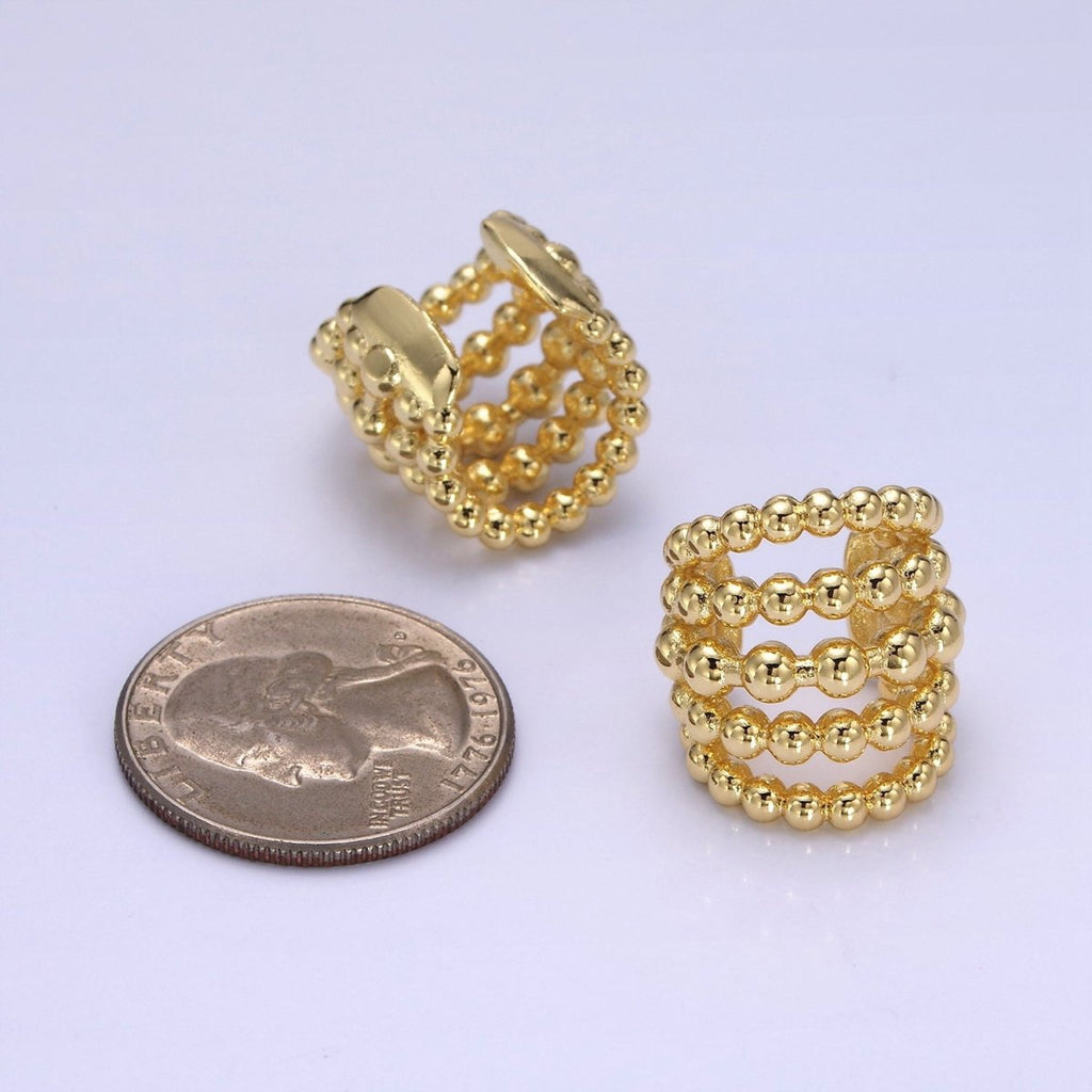 14K Gold plated Beaded Bubble Multiple Band Wide Ear Cuff Earrings | AI156 - DLUXCA