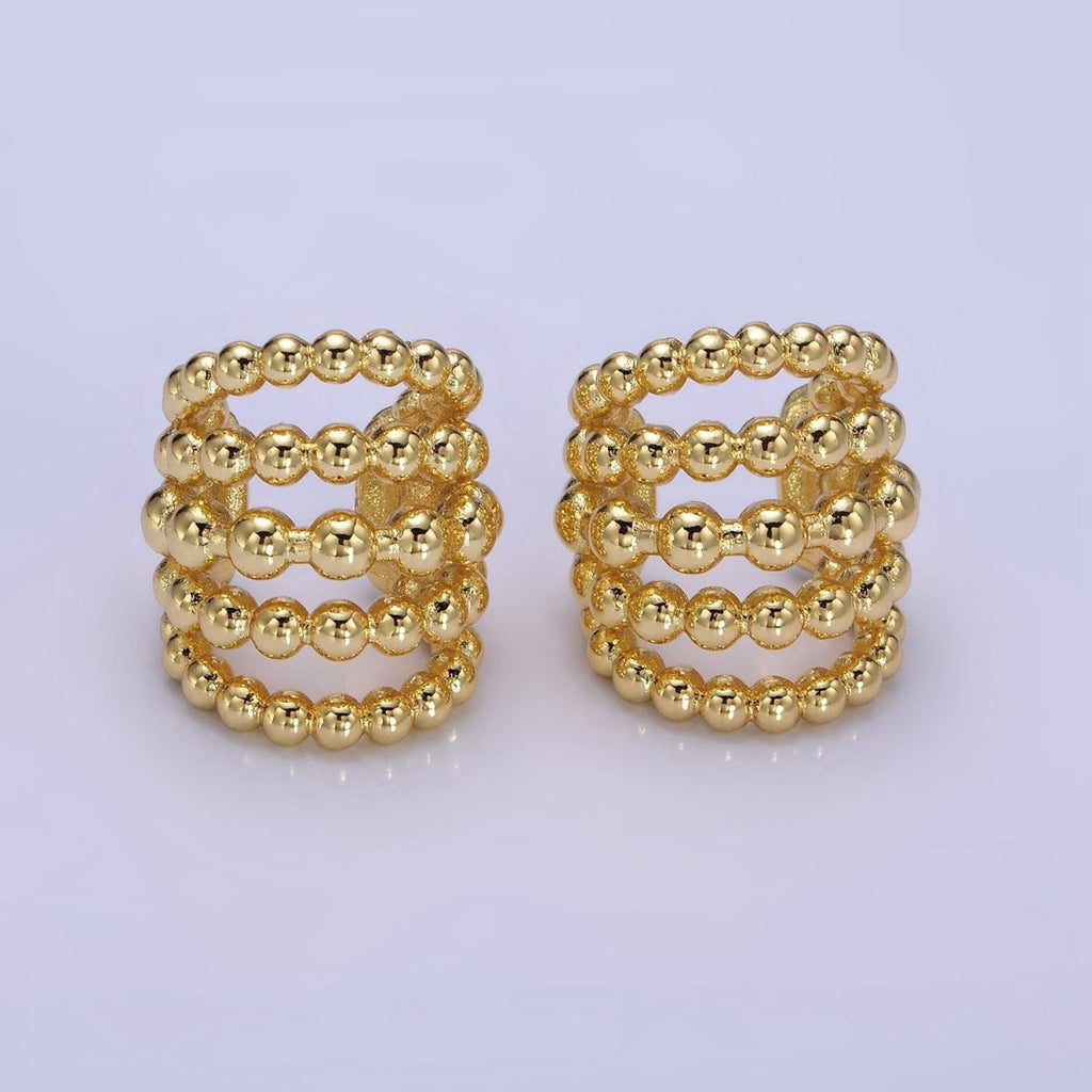 14K Gold plated Beaded Bubble Multiple Band Wide Ear Cuff Earrings | AI156 - DLUXCA