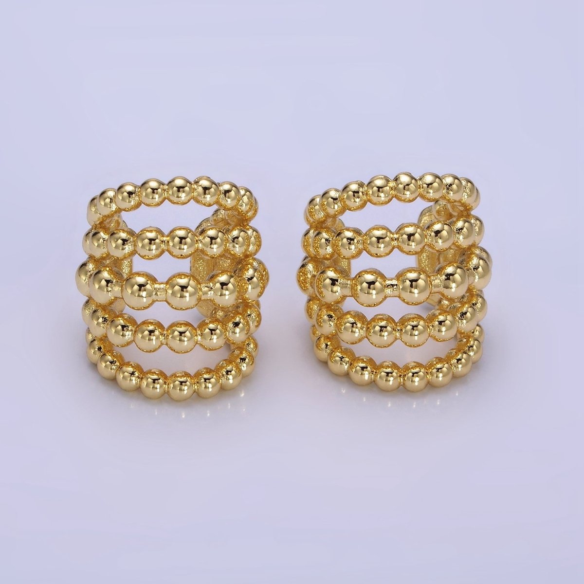 14K Gold plated Beaded Bubble Multiple Band Wide Ear Cuff Earrings | AI156 - DLUXCA