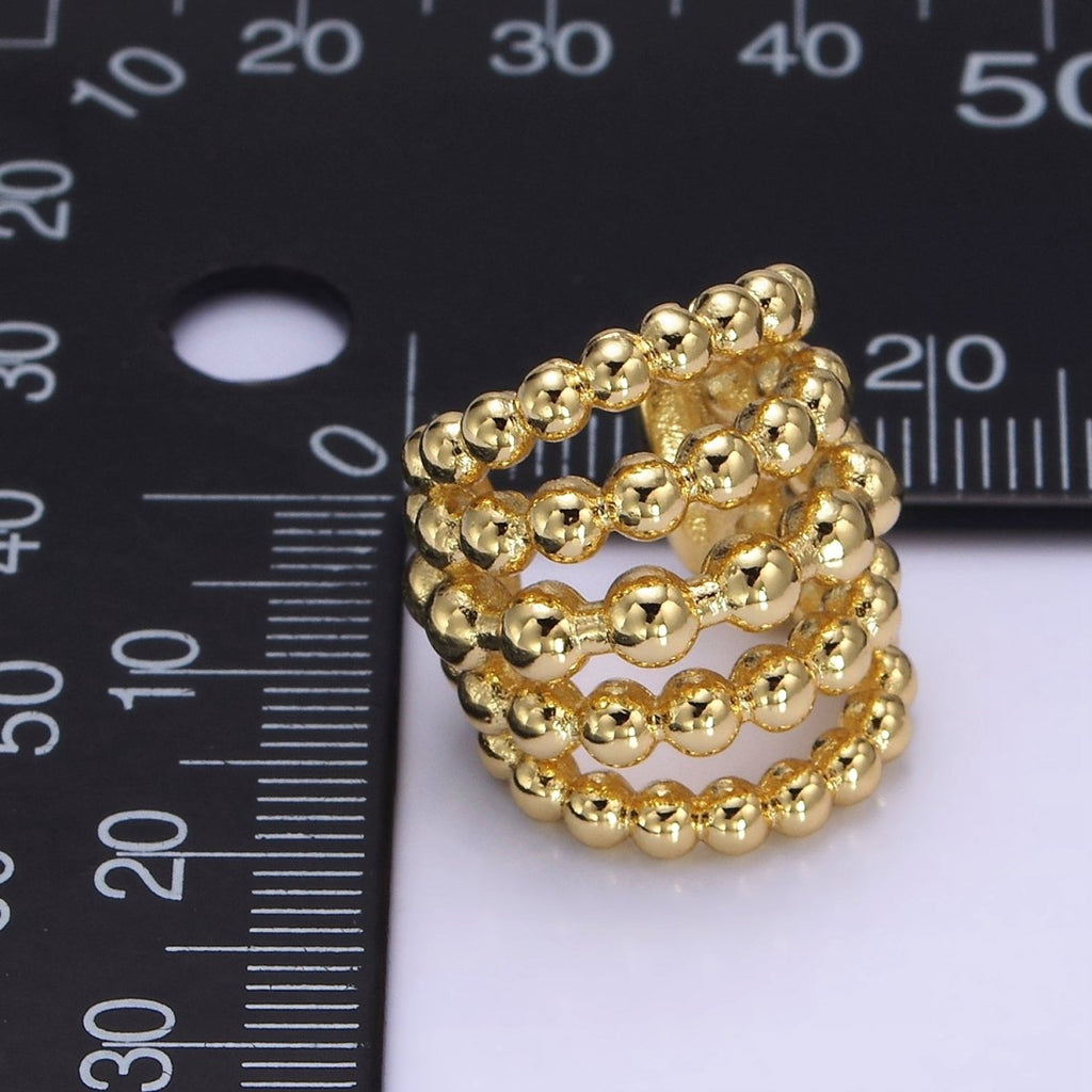 14K Gold plated Beaded Bubble Multiple Band Wide Ear Cuff Earrings | AI156 - DLUXCA