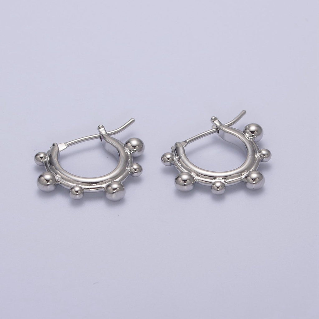 14K Gold plated Beaded Bubble Outline Latch Hoop Earrings in Gold & Silver | T-276 T-277 - DLUXCA