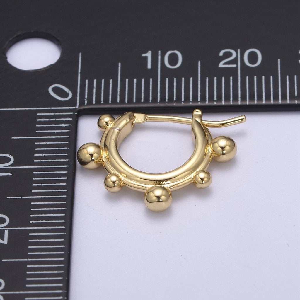 14K Gold plated Beaded Bubble Outline Latch Hoop Earrings in Gold & Silver | T-276 T-277 - DLUXCA