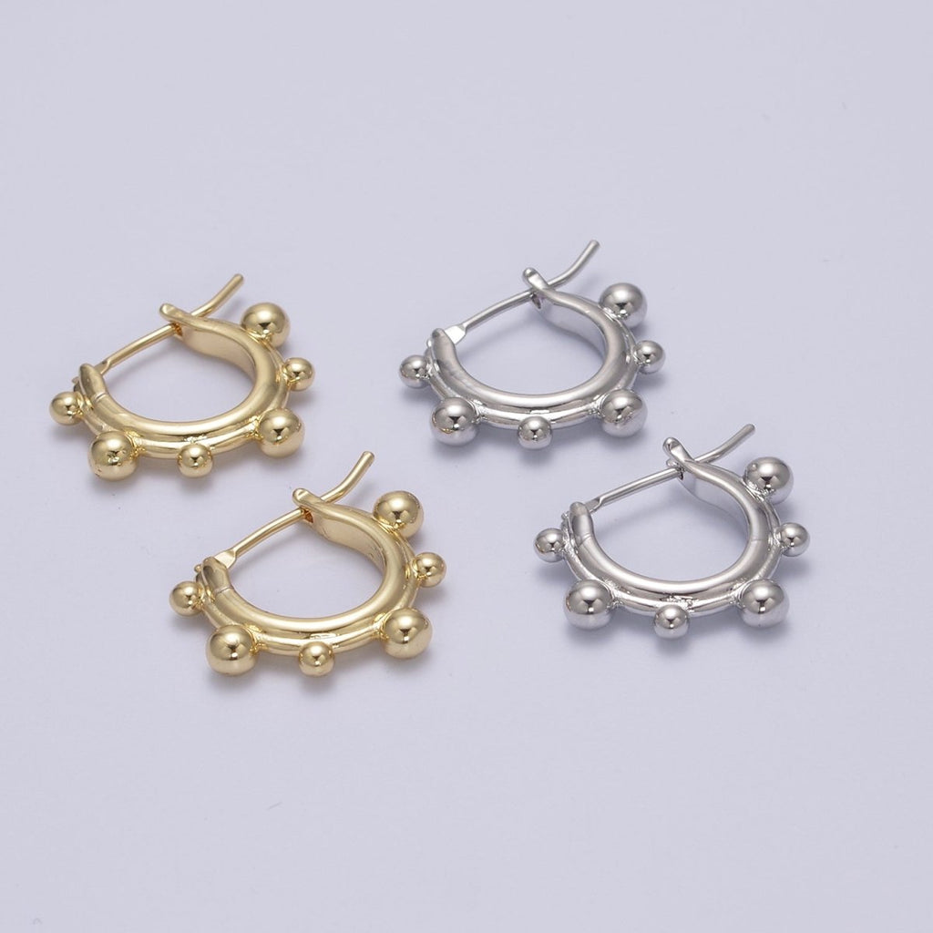 14K Gold plated Beaded Bubble Outline Latch Hoop Earrings in Gold & Silver | T-276 T-277 - DLUXCA