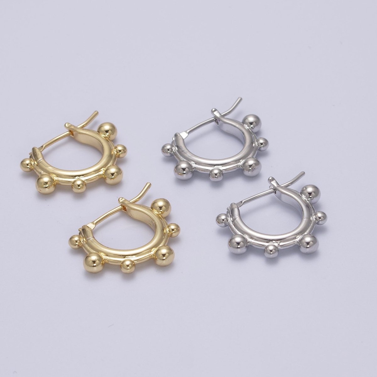 14K Gold plated Beaded Bubble Outline Latch Hoop Earrings in Gold & Silver | T-276 T-277 - DLUXCA