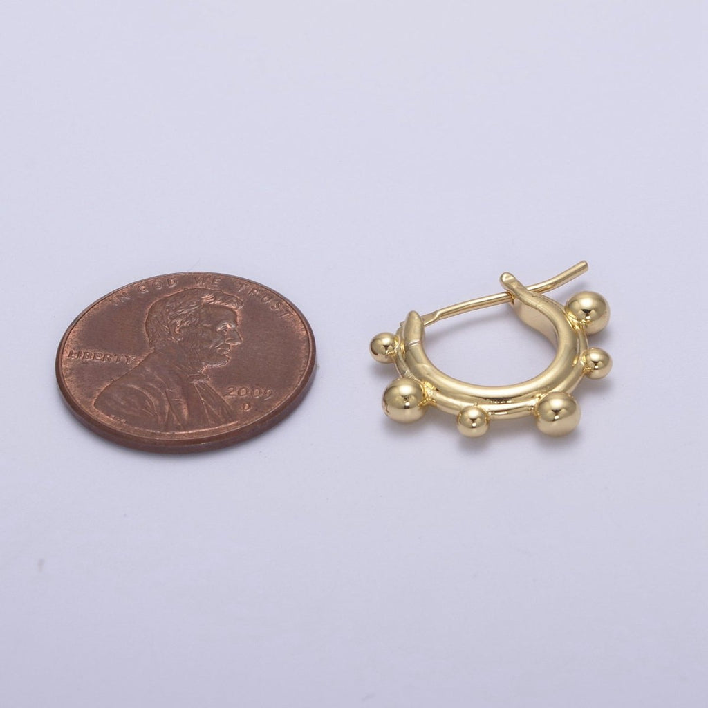 14K Gold plated Beaded Bubble Outline Latch Hoop Earrings in Gold & Silver | T-276 T-277 - DLUXCA
