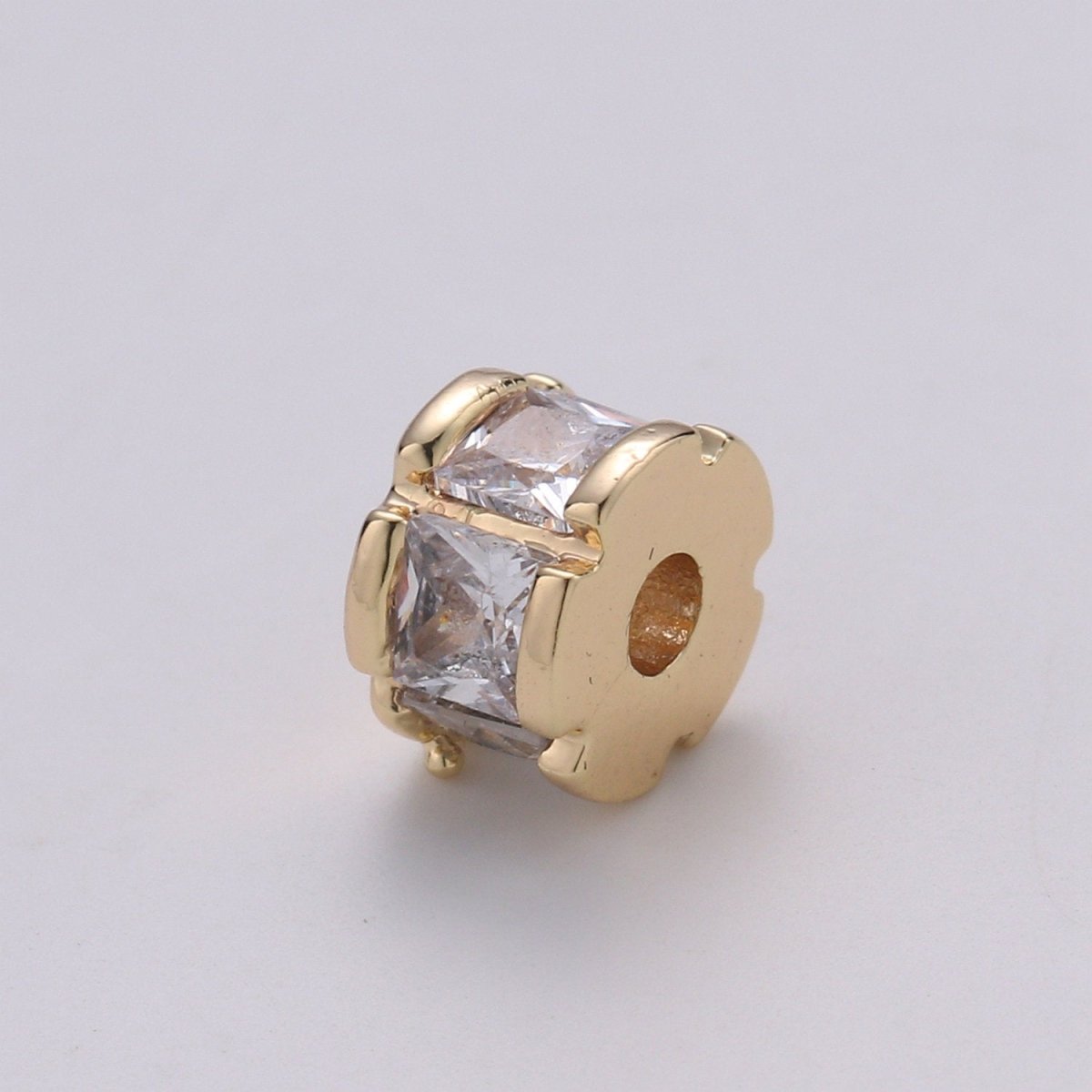 14k Gold plated Beads 4.6x6.5mm CZ Micro Pave Drum shape Beads, Cubic Zirconia Spacer Gold Beads Bracelet Small Hole Beads Finding - DLUXCA