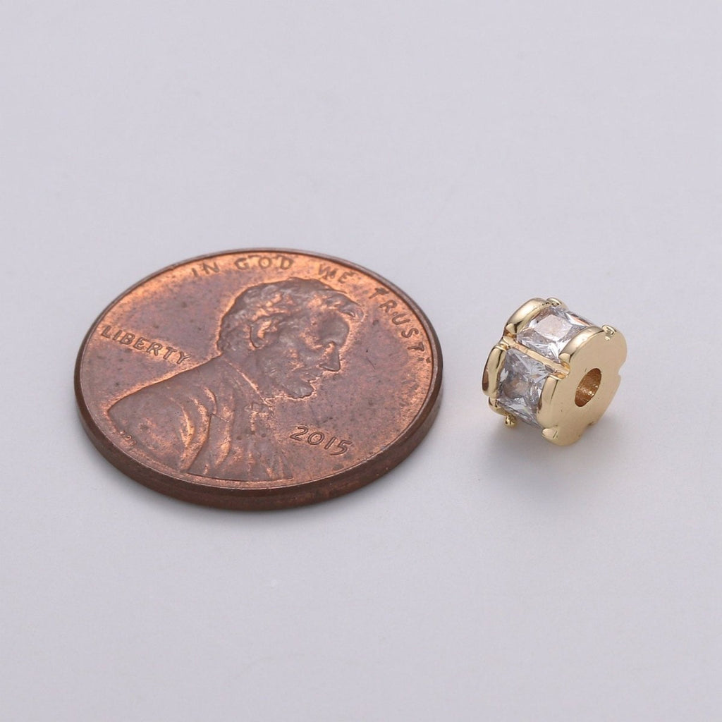 14k Gold plated Beads 4.6x6.5mm CZ Micro Pave Drum shape Beads, Cubic Zirconia Spacer Gold Beads Bracelet Small Hole Beads Finding - DLUXCA