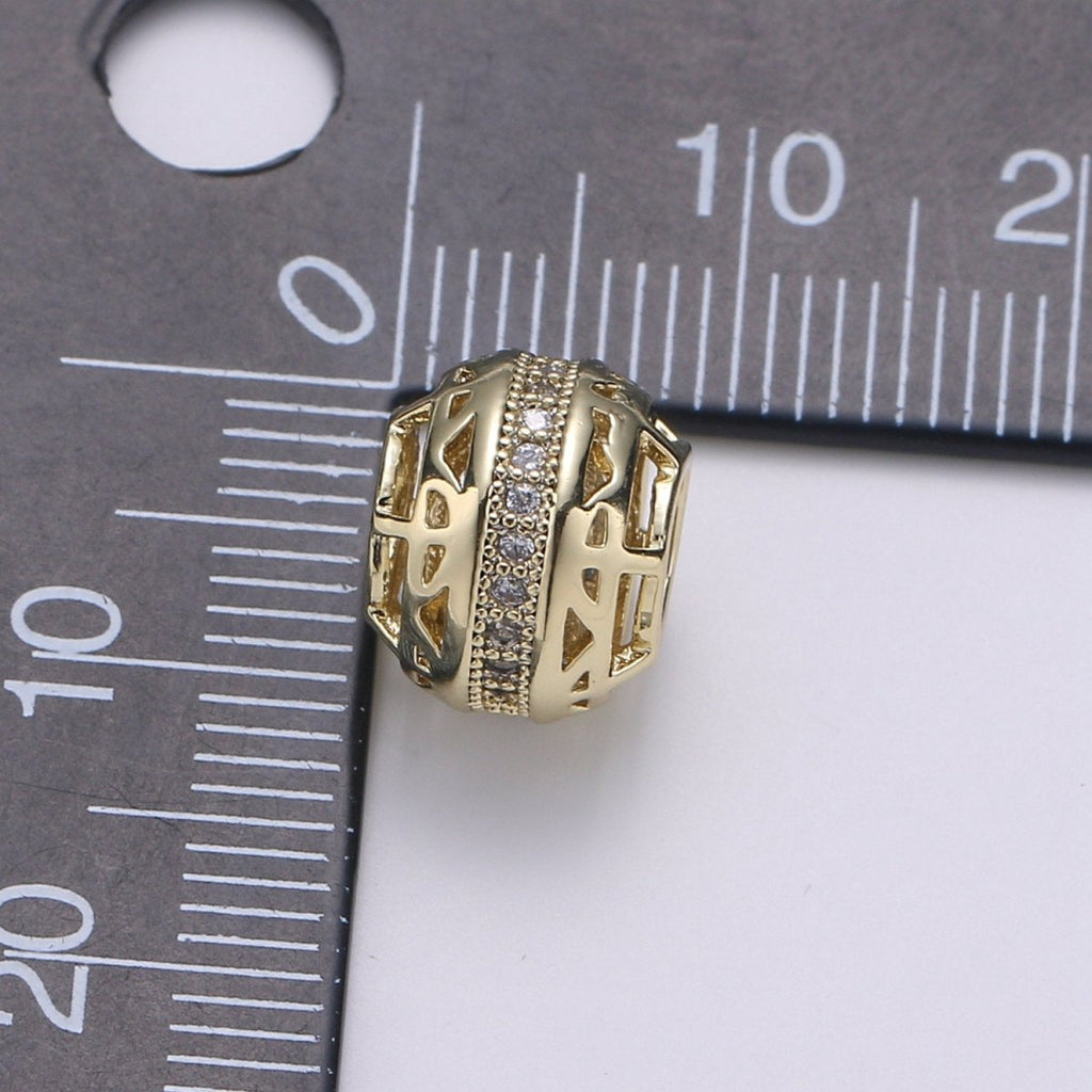 14K Gold plated Beads - Micro Pave Beads - Gold Barrel Beads - Stacked Barrel for Bracelet Necklace Jewelry Making Supply 8.7x10.7mm B-329 - DLUXCA