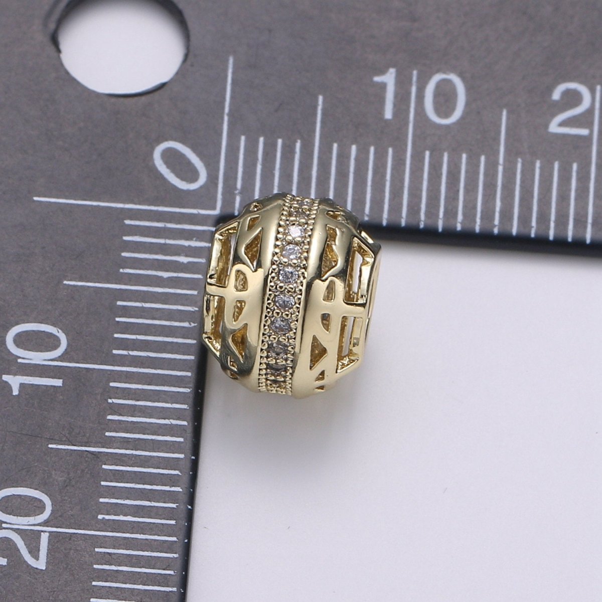 14K Gold plated Beads - Micro Pave Beads - Gold Barrel Beads - Stacked Barrel for Bracelet Necklace Jewelry Making Supply 8.7x10.7mm B-329 - DLUXCA