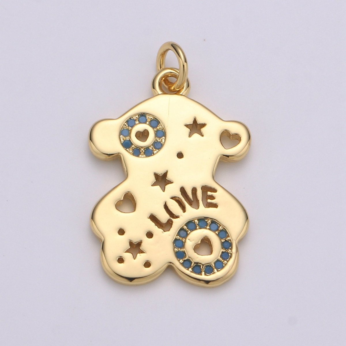 14k Gold plated Bear Pendant,Love Pendant, Blue Cubic paved Earing DIY, Panda Charm, Love Charm, Teddy Bear Charm, Friendship Charm D-206 - DLUXCA