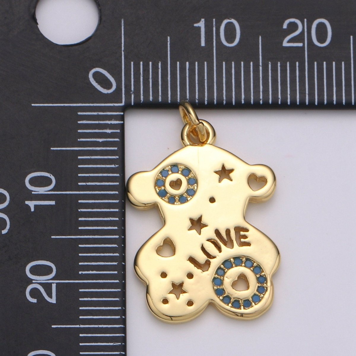 14k Gold plated Bear Pendant,Love Pendant, Blue Cubic paved Earing DIY, Panda Charm, Love Charm, Teddy Bear Charm, Friendship Charm D-206 - DLUXCA