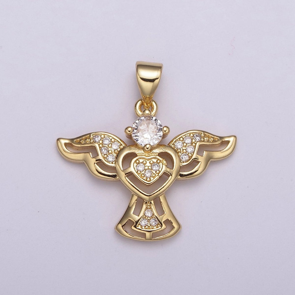 14k Gold plated Bird charm w/ Micro Pave Heart pendant, Necklace supply, Jewelry makings N-514 - DLUXCA
