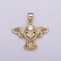 14k Gold plated Bird charm w/ Micro Pave Heart pendant, Necklace supply, Jewelry makings N-514 - DLUXCA