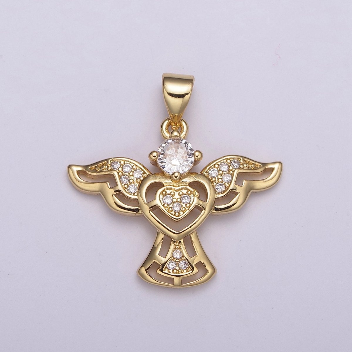 14k Gold plated Bird charm w/ Micro Pave Heart pendant, Necklace supply, Jewelry makings N-514 - DLUXCA