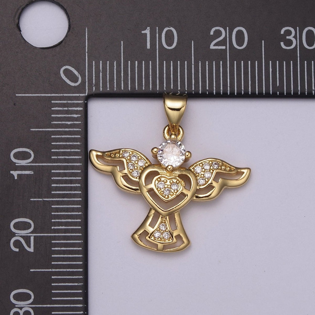 14k Gold plated Bird charm w/ Micro Pave Heart pendant, Necklace supply, Jewelry makings N-514 - DLUXCA