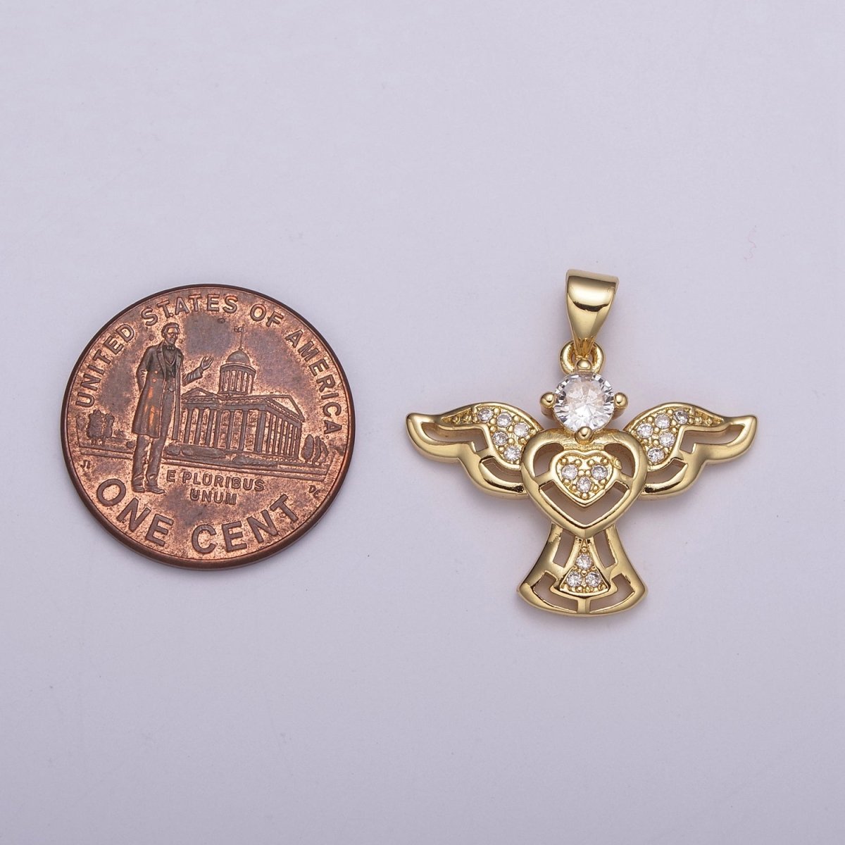 14k Gold plated Bird charm w/ Micro Pave Heart pendant, Necklace supply, Jewelry makings N-514 - DLUXCA