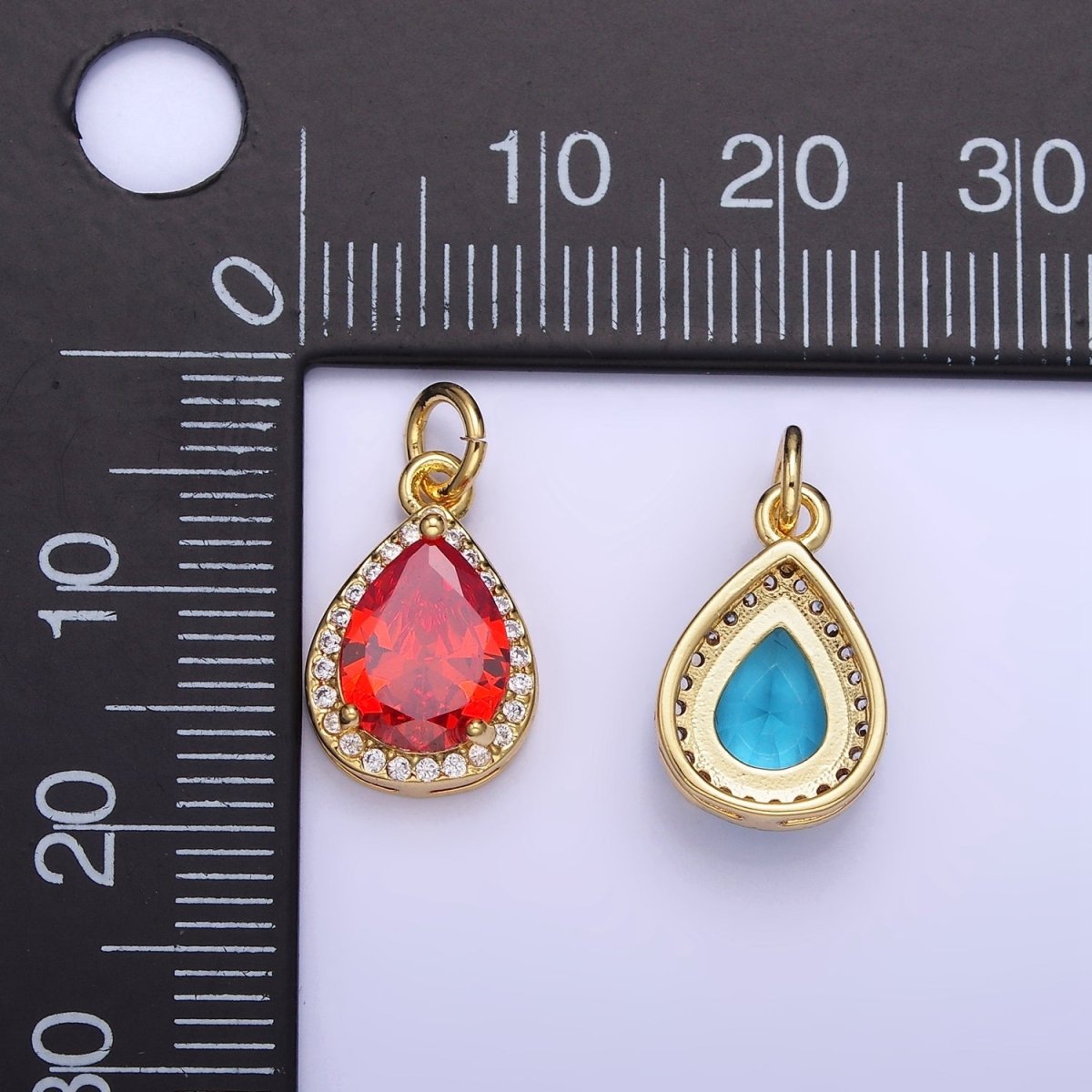 14K Gold plated Birthstone CZ Micro Paved Teardrop Charm in Gold & Silver | W696 - W703 - DLUXCA