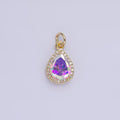 14K Gold plated Birthstone CZ Micro Paved Teardrop Charm in Gold & Silver | W696 - W703 - DLUXCA