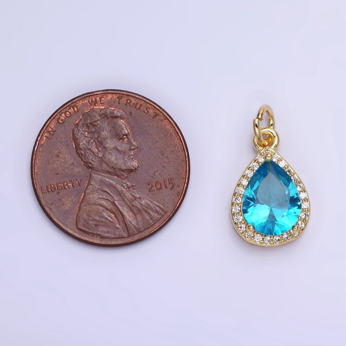 14K Gold plated Birthstone CZ Micro Paved Teardrop Charm in Gold & Silver | W696 - W703 - DLUXCA