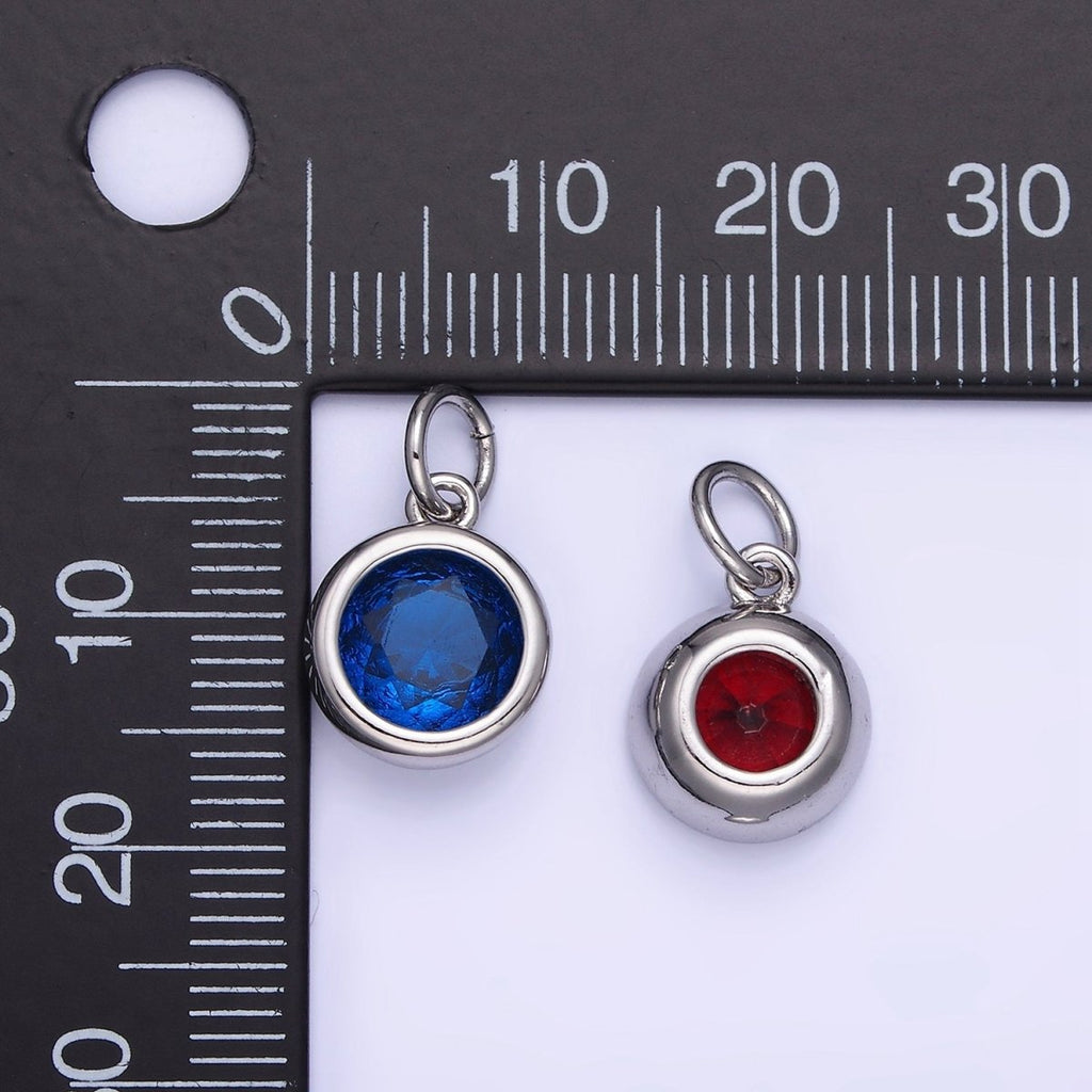 14K Gold plated Birthstone Round Bezel Charm in Gold & Silver | AG788 - AG795
